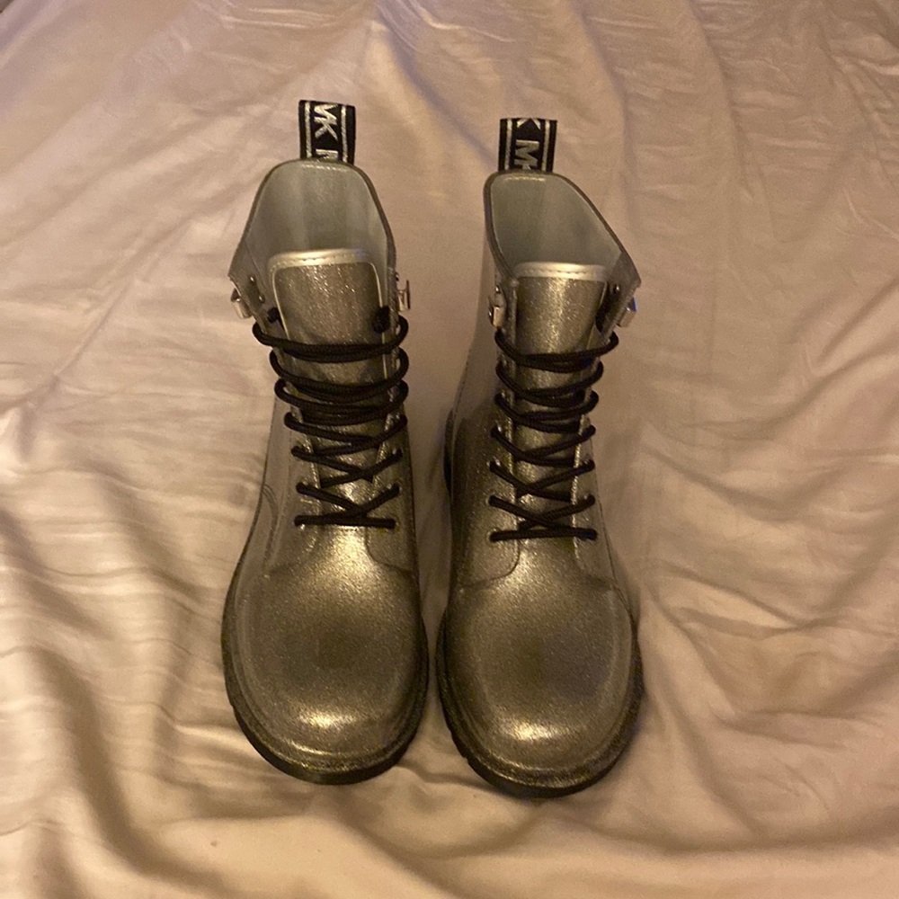 Micheal Kors Silver sparkle logo boots